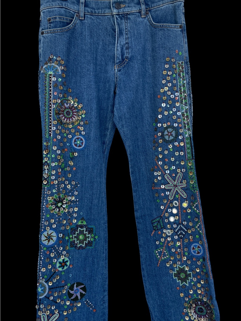 Sonia Bogner Embellished Blue Wide-Leg Women's Jeans